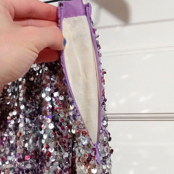🆕️✨️HTF J. Crew Collection✨️- Silver/Purple Sequin Faux Wrap Skirt - Picture 10 of 15